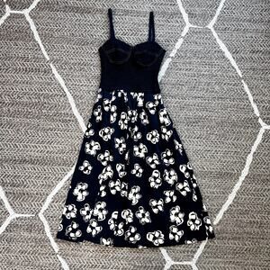 Marina Moscone Smocked Cotton Bustier Midi Dress Sz 4
